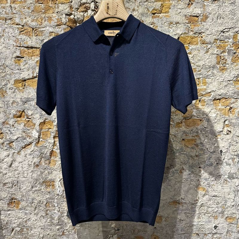 Kris K S McQueen Silk Polo Dark Navy