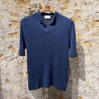 Settefili Cashmere Linnen & Cotton Relaxed Ribbed Polo Mid Blue