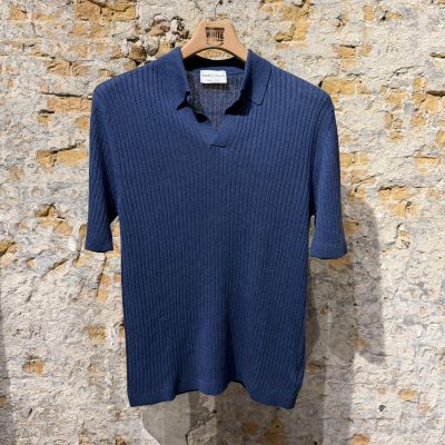 Foto van Settefili Cashmere Linnen & Cotton Relaxed Ribbed Polo Mid Blue
