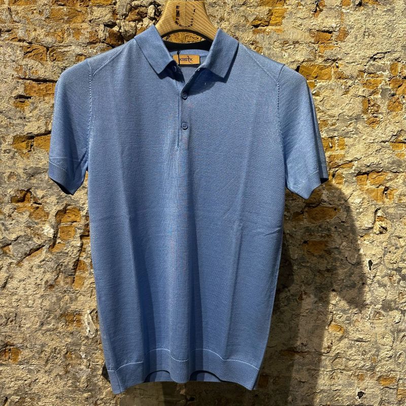 Kris K S McQueen Silk Polo Ice Blue