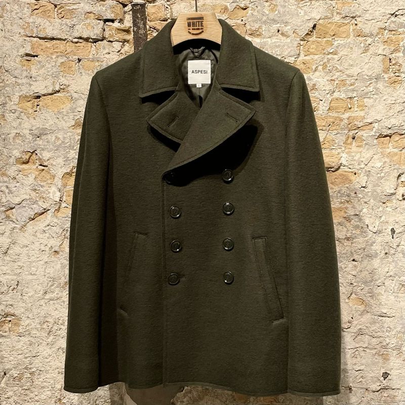 Aspesi Wool Pea Coat Olive