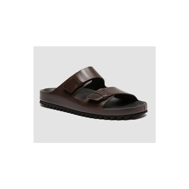 Officne Creative Brown Leather Slide Sandals Coffe Brown