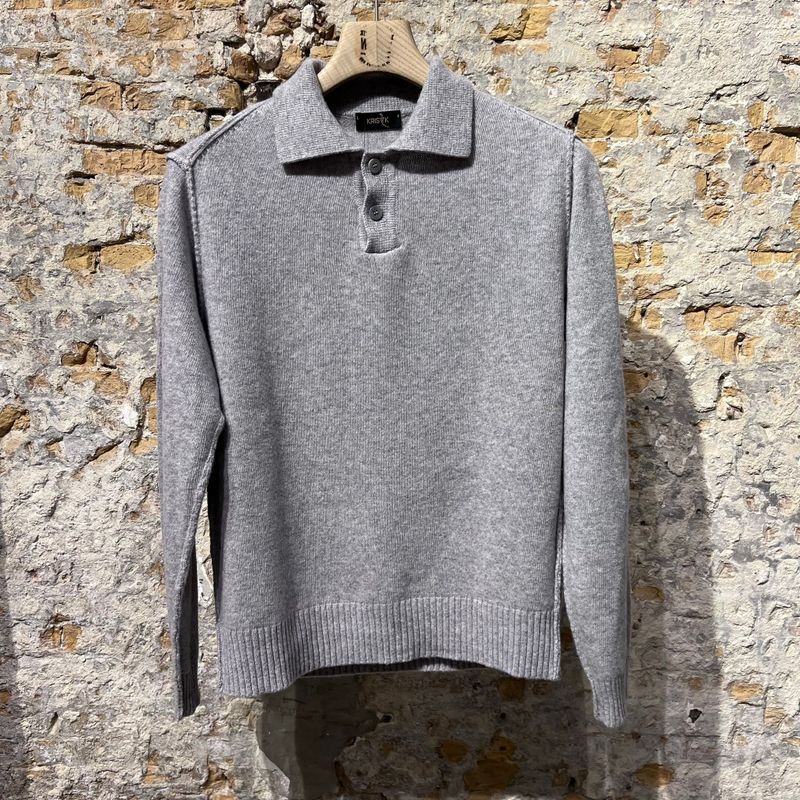 Kris K R Redford Kashmir Polo Pull Light Grey Kris K R Redford Kashmir Polo Pull Light Grey