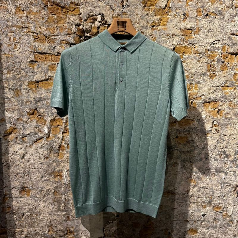 Kris K D Hudson Striped Silk Polo Mint