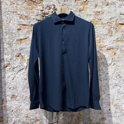 Fedeli Steve ML shirt Piquet Giza Dark Midnightblue Foto van Fedeli Steve ML shirt Piquet Giza Dark Midnightblue