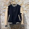 Afbeelding van Schott Varsity jacket with collar cowhide leather Beige Navy 