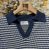 Afbeelding van Settefili Cashmere Retro Knitted Linnen & Cotton Polo White & Navy
