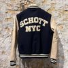 Afbeelding van Schott Varsity jacket with collar cowhide leather Beige Navy 