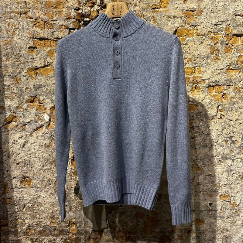 Kris K Quarter Button Turtle Neck Cashmere Blue Haze Kris K Quarter Button Turtle Neck Cashmere Blue Haze