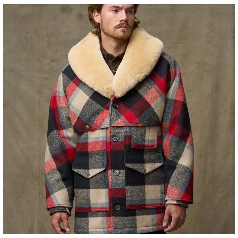 Filson Lined Mackinaw Wool Packer Coat Checkered Red