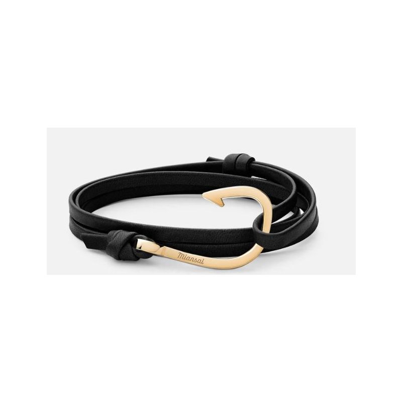 Miansai Hook Leather Stainless Steel Black & Gold