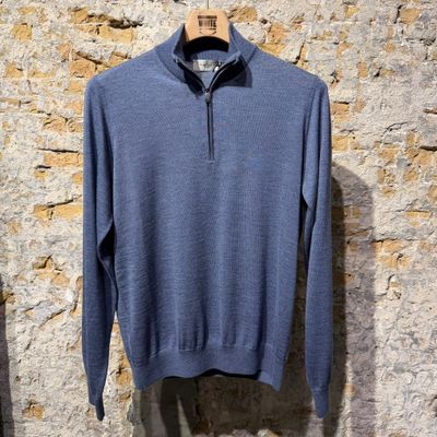 Foto van Piacenza Super fine Merino Wool Zip Turtleneck Jeans Blue