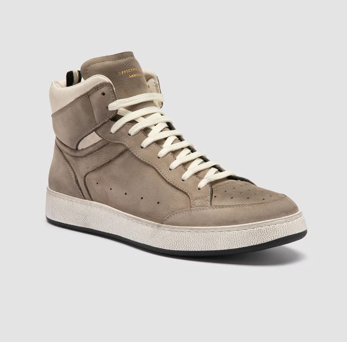Officine Creative THE ANSWER 004 Taupe Leather and Suede High Top Sneakers  - White