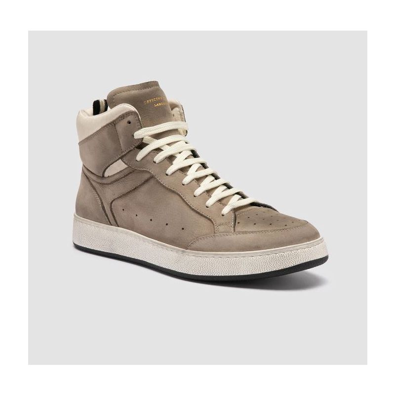 Officine Creative THE ANSWER 004 Taupe Leather and Suede High Top Sneakers