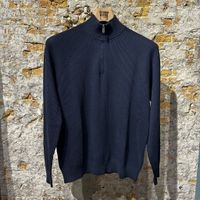 Fedeli Luxury Ribbed Quarter-Zip Navy Blue
