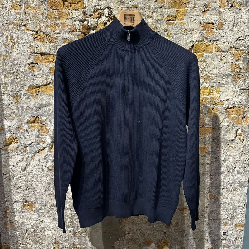 Fedeli Luxury Ribbed Quarter-Zip Navy Blue