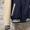 Afbeelding van Schott Varsity jacket with collar cowhide leather Beige Navy 