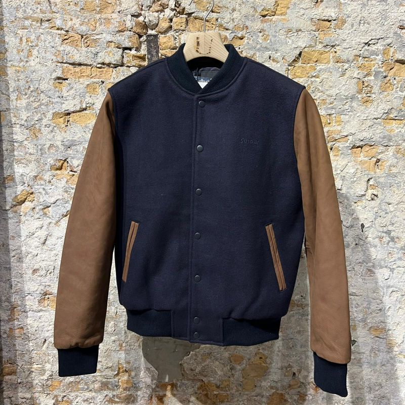 Schott Varsity jacket, cowhide leather Cognac & Navy 