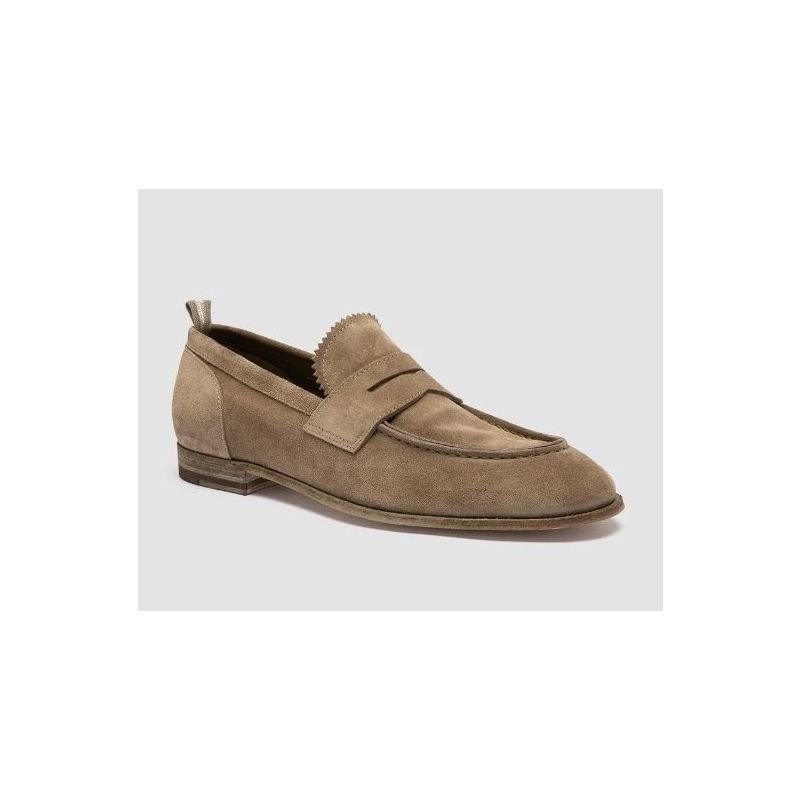 Officine Creative Taupe Suede Penny Loafers Light Lead 