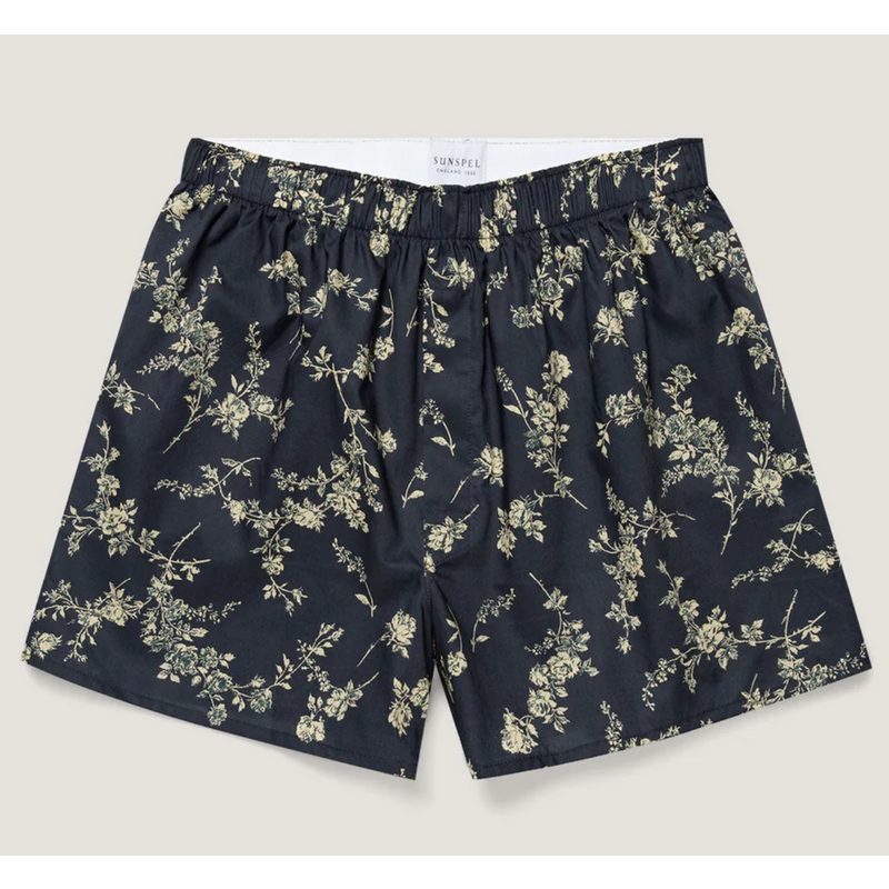 Sunspel Classic Boxer Short in Liberty Fabric Navy Sketch Floral Sunspel Classic Boxer Short in Liberty Fabric Navy Sketch Floral
