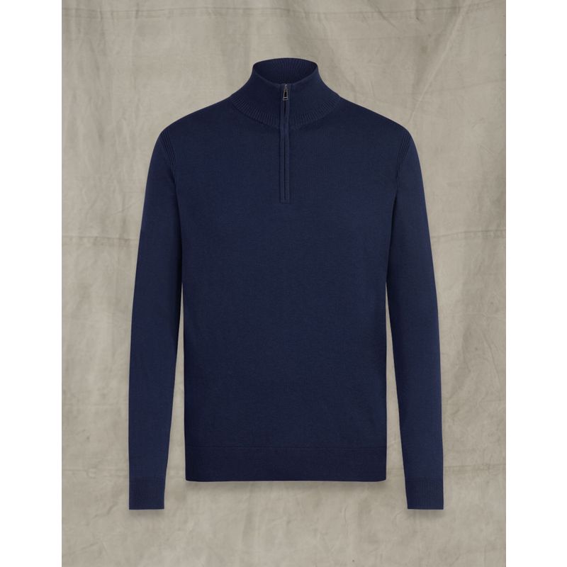 Belstaff Bay Half Zip Jumper Deep Navy Cotton/Silk Blend Belstaff Bay Half Zip Jumper Deep Navy Cotton/Silk Blend