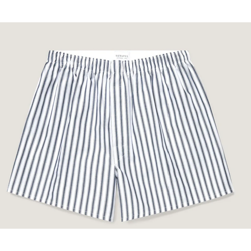 Sunspel Classic Boxer Short Navy & White Stripe Sunspel Classic Boxer Short Navy & White Stripe