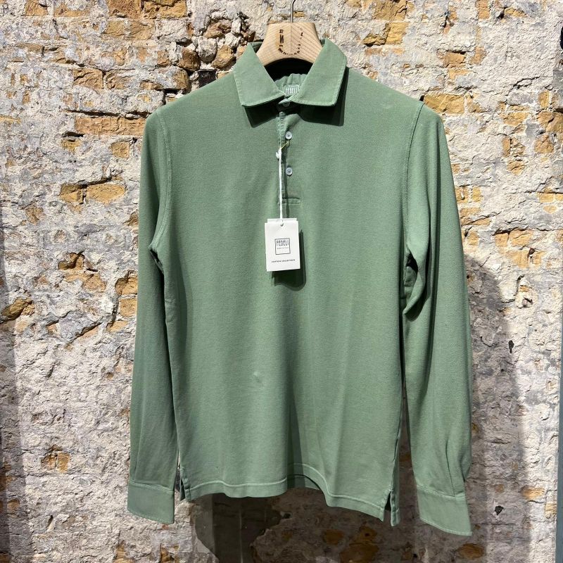 Fedeli Long Sleeve Polo Piquet Green