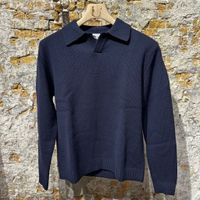 ASPESI Knitted Longe Sleeve Wool Polo Navy