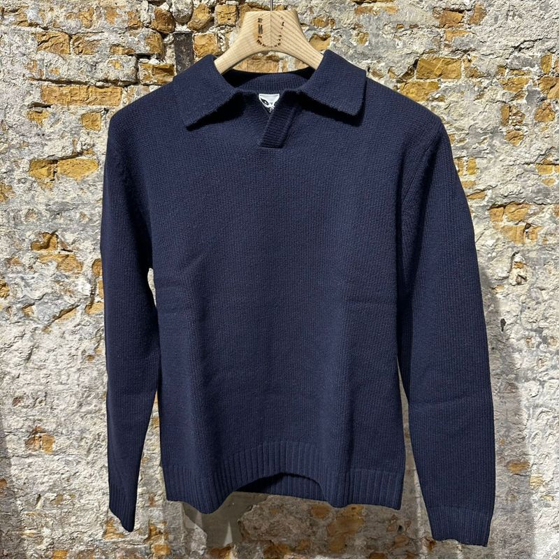 ASPESI Knitted Longe Sleeve Wool Polo Navy