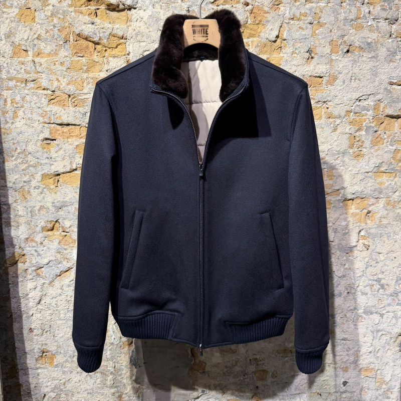 PROJECT 116 Pure Chasmere Bomber Jacket Navy Blue PROJECT 116 Pure Chasmere Bomber Jacket Navy Blue
