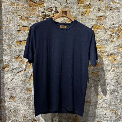 Foto van Kris K D Craig Crew Neck Linnen T-Shirt Ocean Blue